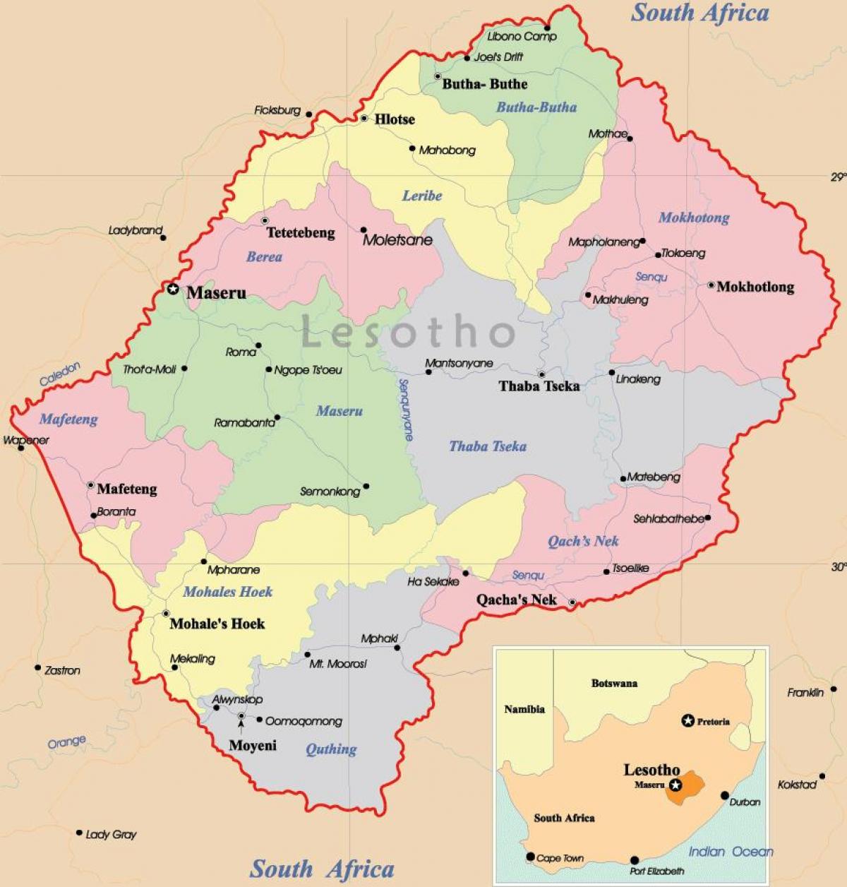 de kaart van Lesotho