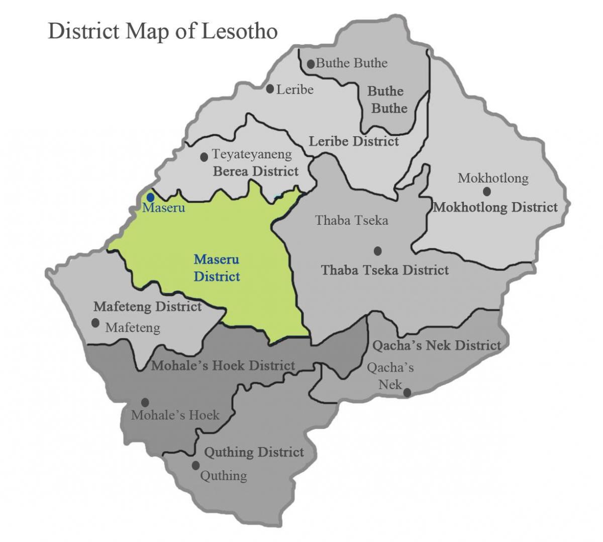 kaart van Lesotho toont wijken