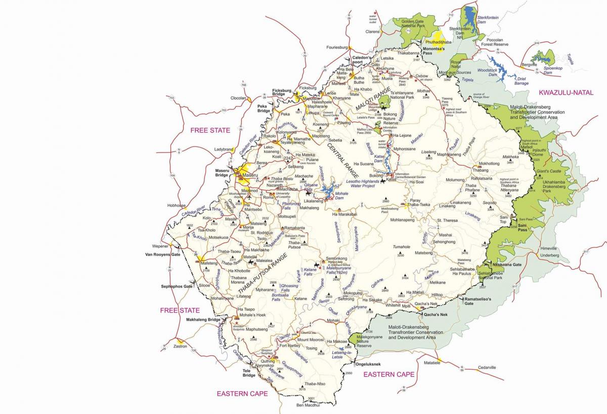 kaart van Lesotho grens berichten
