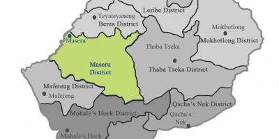 Kaart van Lesotho toont wijken